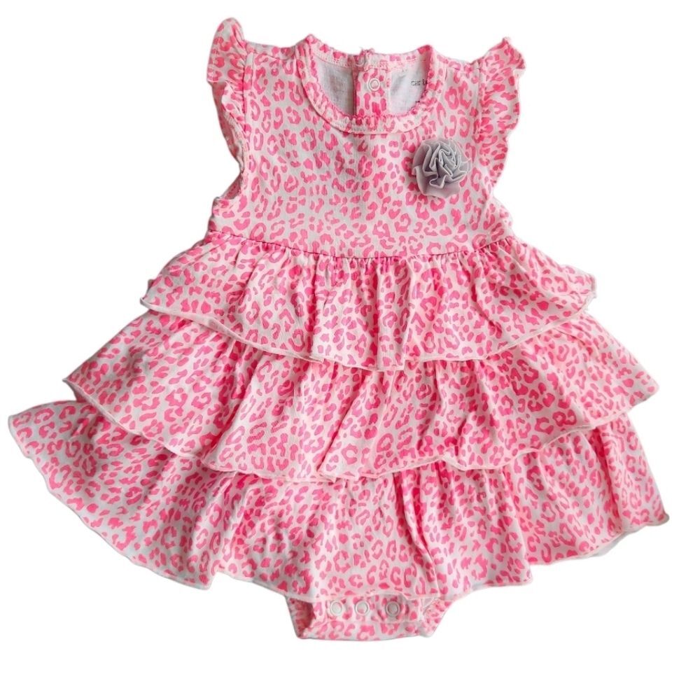 Carter's Baby Girls Pink Leopard Ruffle Bodysuit Dress One Piece Size 6 Months